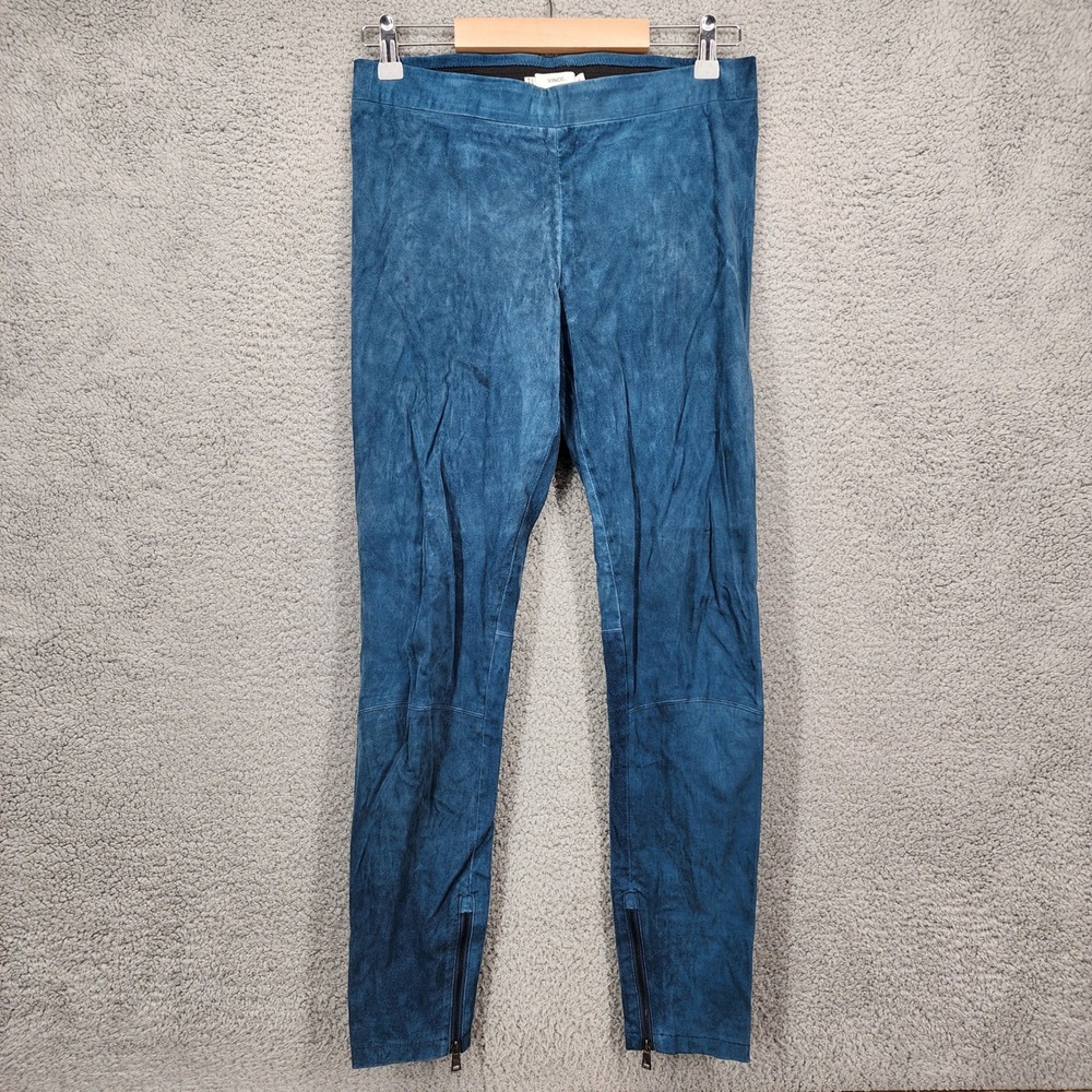 Vince 100% Lamb Leather Teal Blue Moto Zipper Leggings Pants Medium